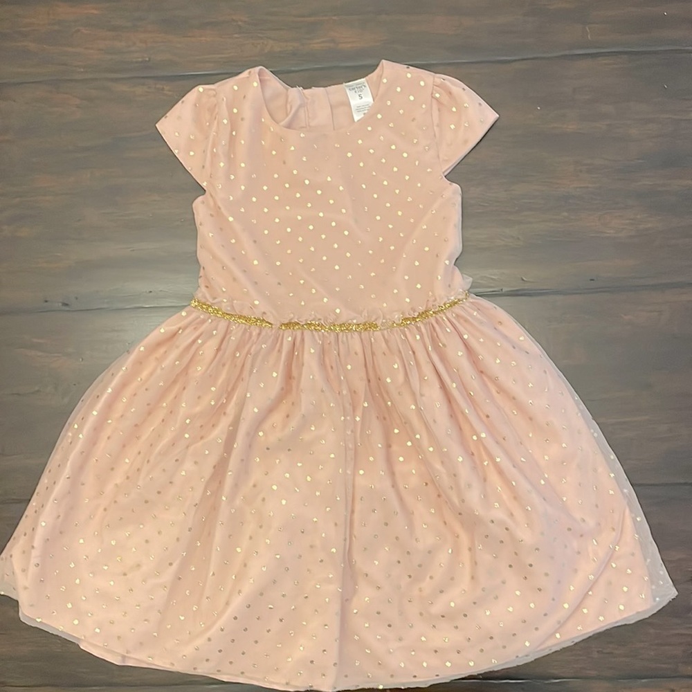 Carter’s Kid Size 5 Pink with Gold Polka Dots Dress
